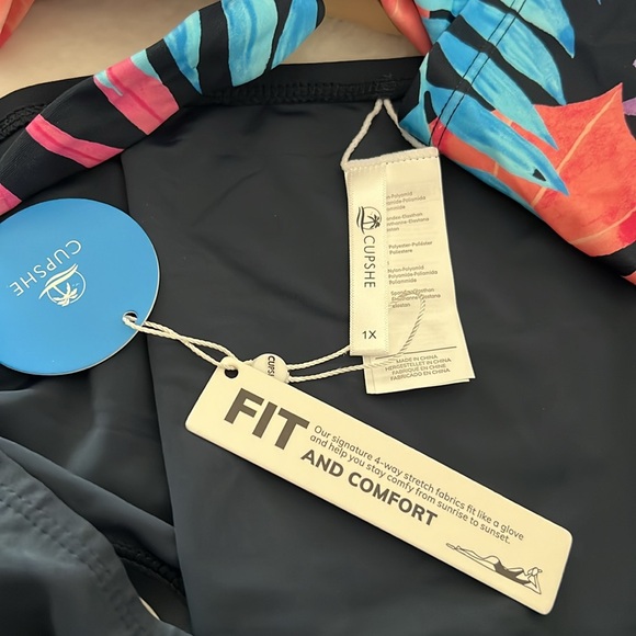 NWT CUPSHE Plus Size Tankini Bathing Suit Scoop Neck Tie Back Tropical Print - Picture 10 of 11